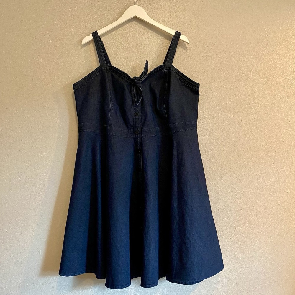 City Chic Denim Fit & Flare Mini Dress Dark Wash Stretch Pockets Plus Size XL